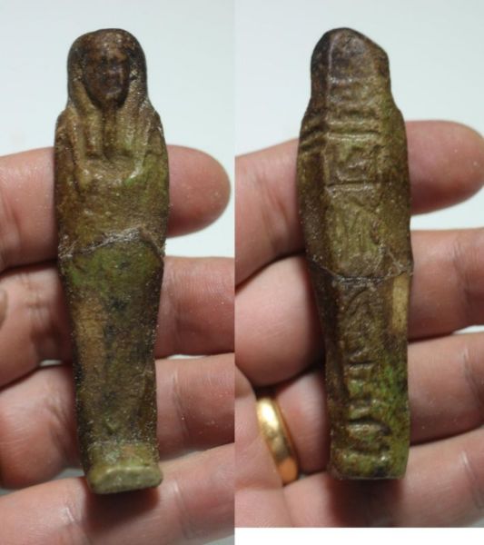 Picture of INSCRIBED WITH HIEROGLYPHS :  ANCIENT EGYPT. 26TH DYNASTY. FAIENCE USHABTI. 600 - 300 B.C