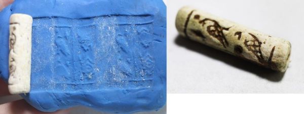 Picture of LATE BRONZE AGE. 1400 - 1200 B.C. FAIENCE CYLINDER SEAL.  HOLY LAND / SOUTHERN LEVANT