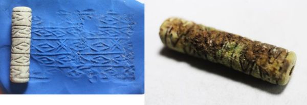 Picture of LATE BRONZE AGE. 1400 - 1200 B.C. FAIENCE CYLINDER SEAL.  HOLY LAND / SOUTHERN LEVANT