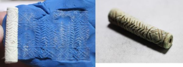 Picture of LATE BRONZE AGE. 1400 - 1200 B.C. FAIENCE CYLINDER SEAL.  HOLY LAND / SOUTHERN LEVANT