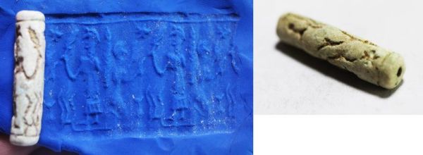 Picture of LATE BRONZE AGE. 1400 - 1200 B.C. FAIENCE CYLINDER SEAL.  HOLY LAND / SOUTHERN LEVANT