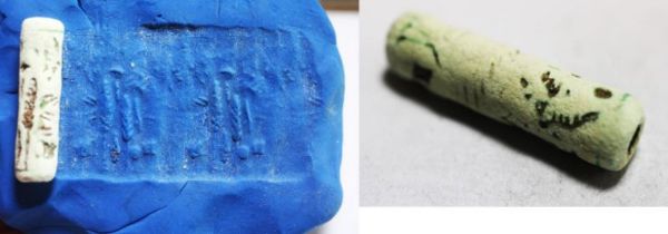 Picture of LATE BRONZE AGE. 1400 - 1200 B.C. FAIENCE CYLINDER SEAL.  HOLY LAND / SOUTHERN LEVANT