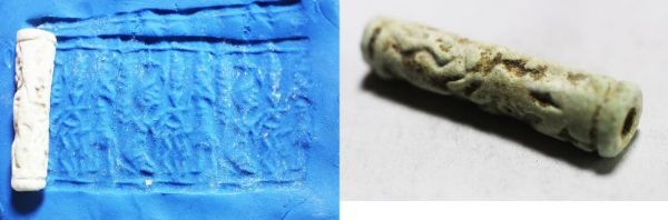 Picture of LATE BRONZE AGE. 1400 - 1200 B.C. FAIENCE CYLINDER SEAL.  HOLY LAND / SOUTHERN LEVANT