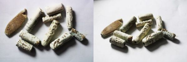 Picture of STOCK CLEARANCE: LATE BRONZE AGE. 1400 - 1200 B.C. FAIENCE CYLINDER SEALS. HOLY LAND / SOUTHERN LEVANT