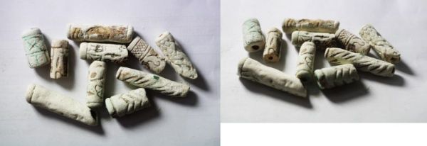 Picture of STOCK CLEARANCE: LATE BRONZE AGE. 1400 - 1200 B.C. FAIENCE CYLINDER SEALS. HOLY LAND / SOUTHERN LEVANT