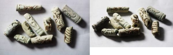 Picture of STOCK CLEARANCE: LATE BRONZE AGE. 1400 - 1200 B.C. FAIENCE CYLINDER SEALS. HOLY LAND / SOUTHERN LEVANT