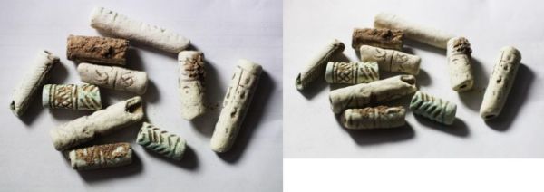 Picture of STOCK CLEARANCE: LATE BRONZE AGE. 1400 - 1200 B.C. FAIENCE CYLINDER SEALS. HOLY LAND / SOUTHERN LEVANT