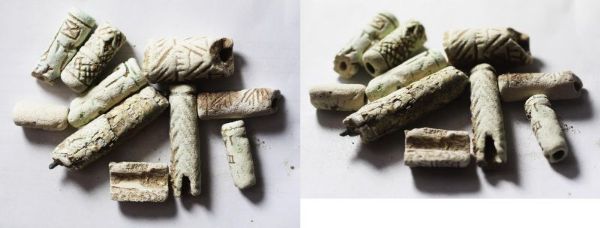 Picture of STOCK CLEARANCE: LATE BRONZE AGE. 1400 - 1200 B.C. FAIENCE CYLINDER SEALS. HOLY LAND / SOUTHERN LEVANT