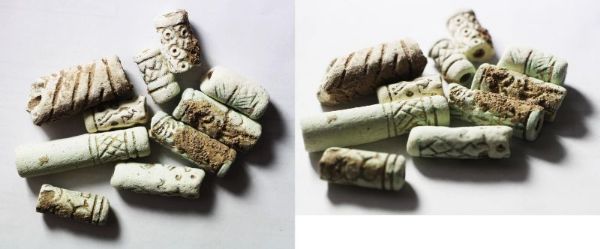 Picture of STOCK CLEARANCE: LATE BRONZE AGE. 1400 - 1200 B.C. FAIENCE CYLINDER SEALS. HOLY LAND / SOUTHERN LEVANT