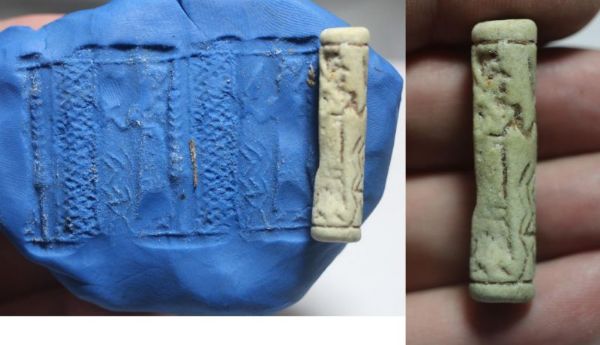 Picture of LATE BRONZE AGE. 1400 - 1200 B.C. FAIENCE CYLINDER SEAL.    HOLY LAND / SOUTHERN LEVANT