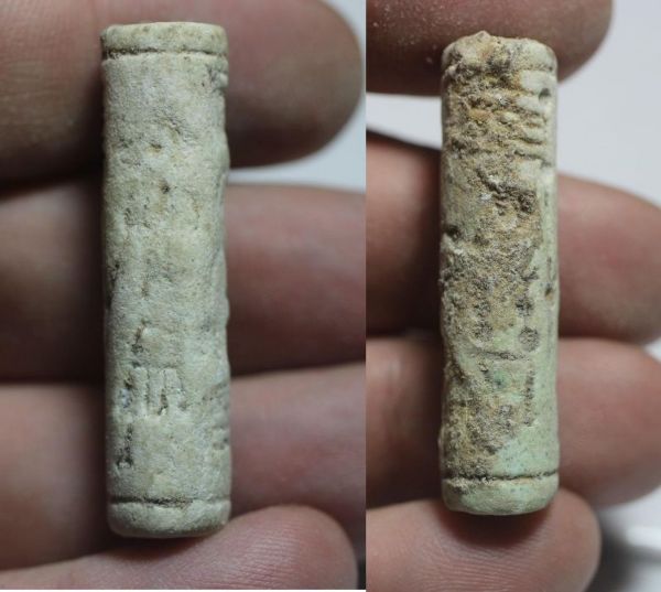 Picture of LATE BRONZE AGE. 1400 - 1200 B.C. FAIENCE CYLINDER SEAL.  HOLY LAND / SOUTHERN LEVANT