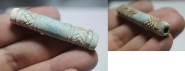 Picture of LATE BRONZE AGE. 1400 - 1200 B.C. FAIENCE CYLINDER SEAL.  HOLY LAND / SOUTHERN LEVANT