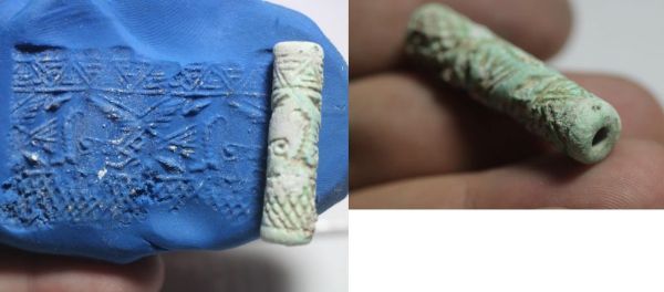 Picture of LATE BRONZE AGE. 1400 - 1200 B.C. FAIENCE CYLINDER SEAL.  HOLY LAND / SOUTHERN LEVANT