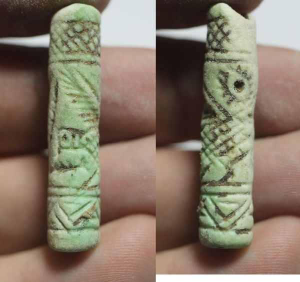 Picture of LATE BRONZE AGE. 1400 - 1200 B.C. FAIENCE CYLINDER SEAL.  HOLY LAND / SOUTHERN LEVANT