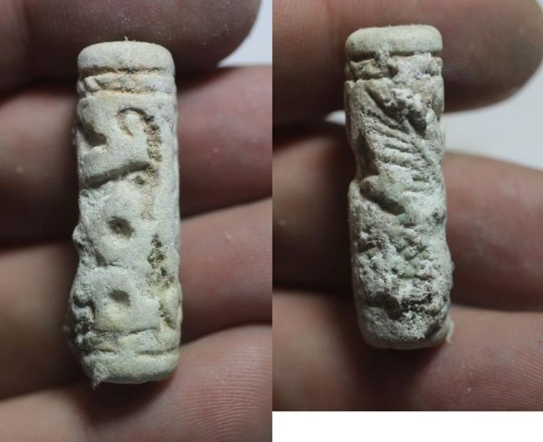 Picture of LATE BRONZE AGE. 1400 - 1200 B.C. FAIENCE CYLINDER SEAL.  HOLY LAND / SOUTHERN LEVANT