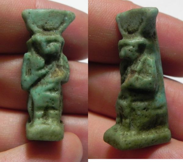 Picture of ANCIENT EGYPT, FAIENCE AMULET OF ISIS NURSING BABY HORUS .  600 - 300 B.C