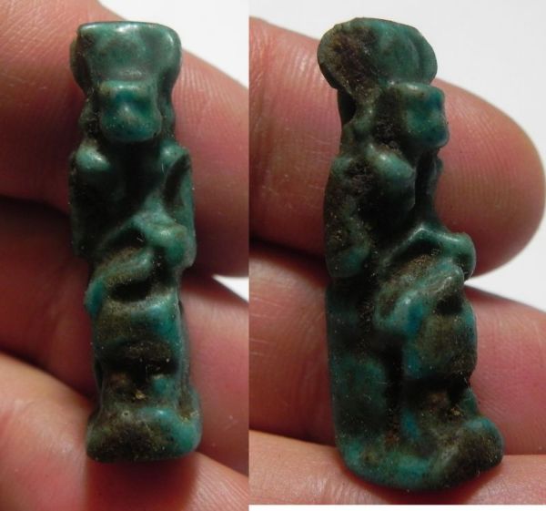 Picture of ANCIENT EGYPT, FAIENCE AMULET OF ISIS NURSING BABY HORUS .  600 - 300 B.C