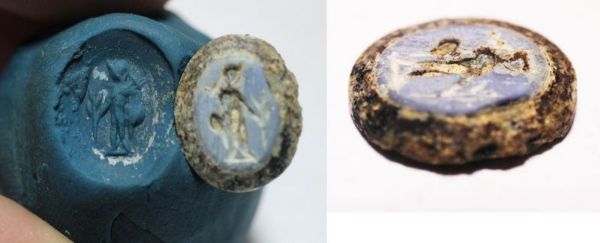 Picture of ANCIENT ROMAN. STONE SET IN GLASS INTAGLIO. 100 - 200 A.D