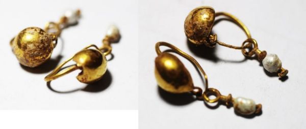 Picture of ANCIENT ROMAN GOLD EARRINGS. 200 - 300 A.D . WITH ORIGINAL PEARLS