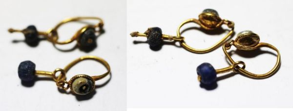 Picture of ANCIENT ROMAN GOLD EARRINGS. 200 - 300 A.D WITH ORIGINAL BEADS