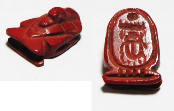 Picture of ANCIENT EGYPT, NEW KINGDOM. RED JASPER DUCK AMULET WITH THUTMOSE III CARTOUCHE. 1479 - 1425 B.C