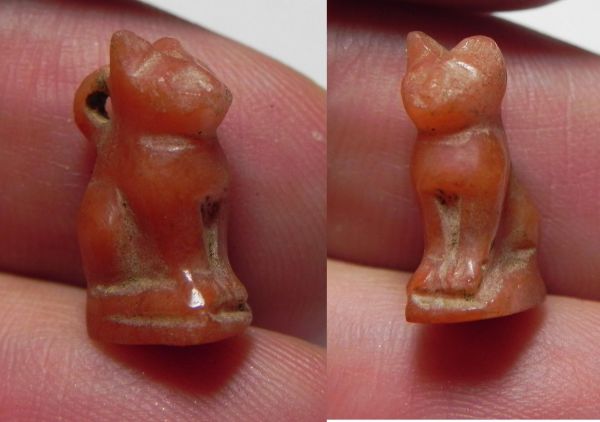 Picture of ANCIENT EGYPT, NEW KINGDOM CARNELIAN CAT AMULET. 1400 B.C