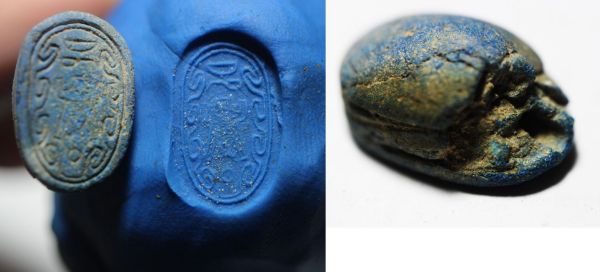 Picture of ANCIENT EGYPT. 2ND INTERMEDIATE EGYPTIAN BLUE SCARAB. 1782 - 1570 B.C