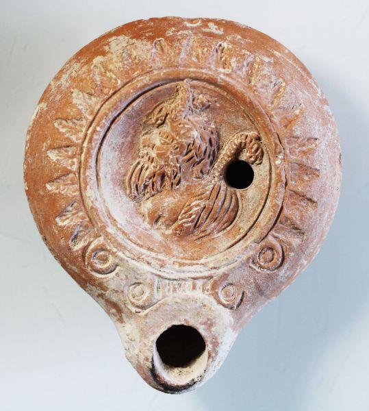 Picture of BEAUTIFUL  ROMAN TERRACOTTA OIL LAMP, 100 - 200 A.D. WITH PAN