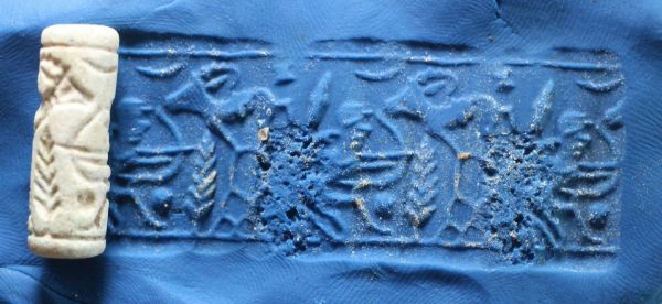 Picture of LATE BRONZE AGE. 1400 - 1200 B.C. STONE CYLINDER SEAL.  