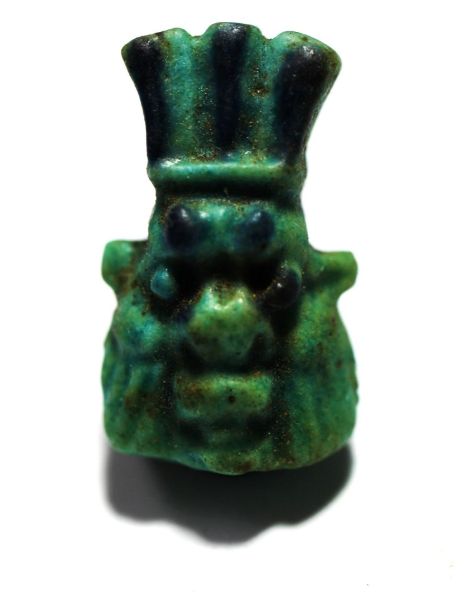 Picture of ANCIENT EGYPT.  BEAUTIFUL TWO COLOUR FAIENCE BES AMULET. 600 - 300 B.C