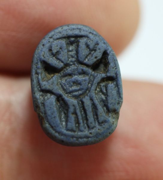 Picture of ANCIENT EGYPT.  NEW KINGDOM EGYPTIAN BLUE FAIENCE SCARAB .13TH CEN. B.C  WITH HATHUR