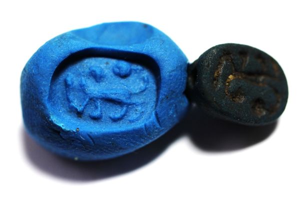 Picture of ANCIENT EGYPT. EGYPTIAN BLUE FAIENCE SCARAB. NEW KINGDOM. 1400 B.C
