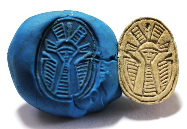 Picture of ANCIENT EGYPT.  NEW KINGDOM STONE SCARAB. HATHOUR. 1250 B.C