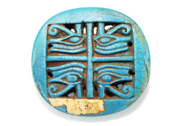 Picture of ANCIENT EGYPT. BEAUTIFUL HUGE EYE OF HORUS FAIENCE PENDANT. 600 - 300 B.C