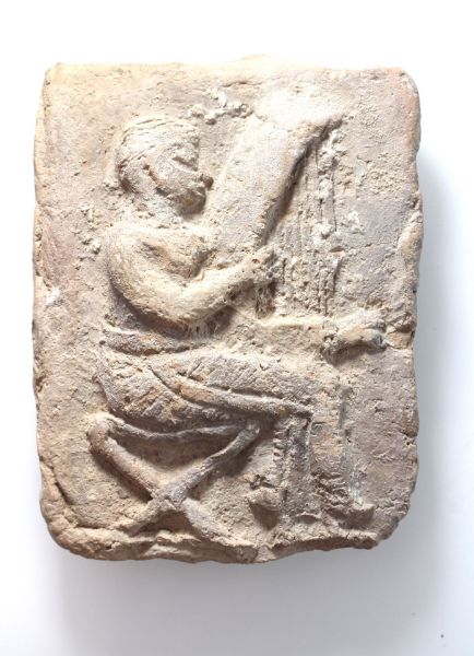 Picture of Ancient Sumerian Terracotta Plaque. 2nd century B.C. Musician Playing harp