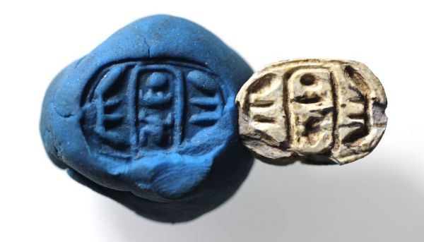 Picture of   Ancient Egypt. Stone Scarab. New Kingdom .14th B.C . THUTMOSES III's name