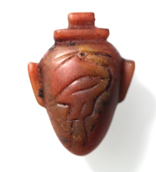 Picture of ANCIENT EGYPT.  EX. RARE CARNELIAN HEART AMULET ENGRAVED WITH AN IBIS. 1250 B.C