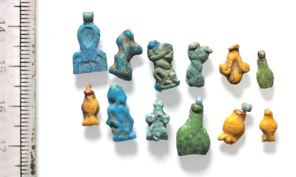 Picture of ANCIENT EGYPT. AMARNA FAIENCE AMULETS. TIME OF KING TUTANKHAMUN. 13TH CENTURY B.C