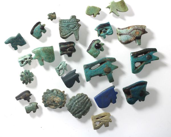 Picture of ANCIENT EGYPT. LOT OF 24 EYE OF HORUS AMULETS. 600 - 300 B.C