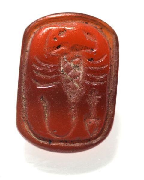 Picture of ANCIENT EGYPT CARNELIAN SEAL AMULET WITH IT'S GOLD RING. 1250 B.C