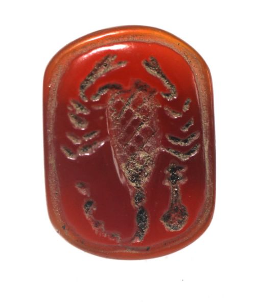 Picture of ANCIENT EGYPT CARNELIAN SEAL AMULET WITH IT'S GOLD RING. 1250 B.C