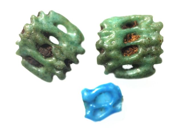 Picture of ANCIENT EGYPT- TWO FAIENCE EYE OF HORUS AMULETS. 600 - 300 B.C