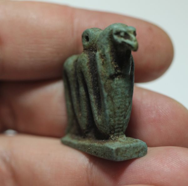 Picture of ANCIENT EGYPT. FAIENCE HYBRID AMULET. A COMBINATION OF A COBRA AND A VULTURE.  600-300 B.C