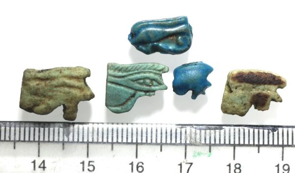 Picture of ANCIENT EGYPT. FAIENCE EYES OF HORUS AMULETS. 600- 300 B.C (FIVE)