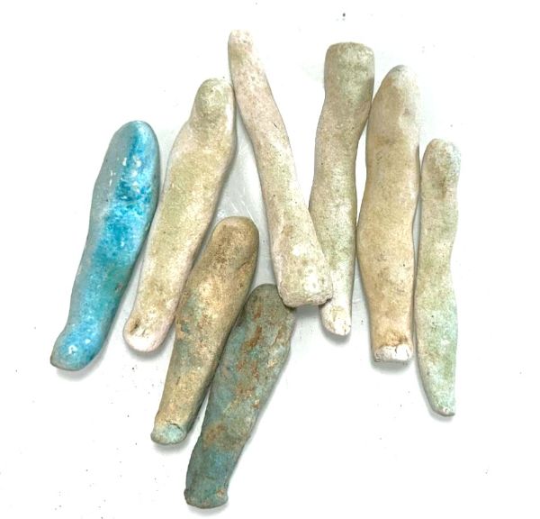 Picture of ANCIENT EGYPT. 26TH DYNASTY. LOT OF 8 FAIENCE USHABTI. 600 - 300 B.C