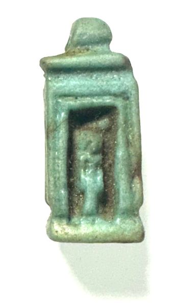 Picture of ANCIENT EGYPT.  FAIENCE SHRINE AMULET WITH BABY HORUS.  600 - 300  B.C