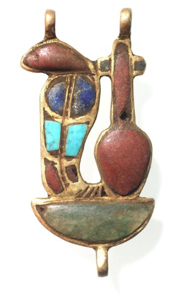 Picture of ANCIENT EGYPT.  GOLD COBRA (URAEUS)  AMULET. INLAID WITH STONES.  1400 - 1200  B.C